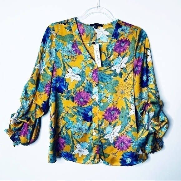 R + D kokio Ruched Sleeve Blouse NWT Size Small - Picture 1 of 7